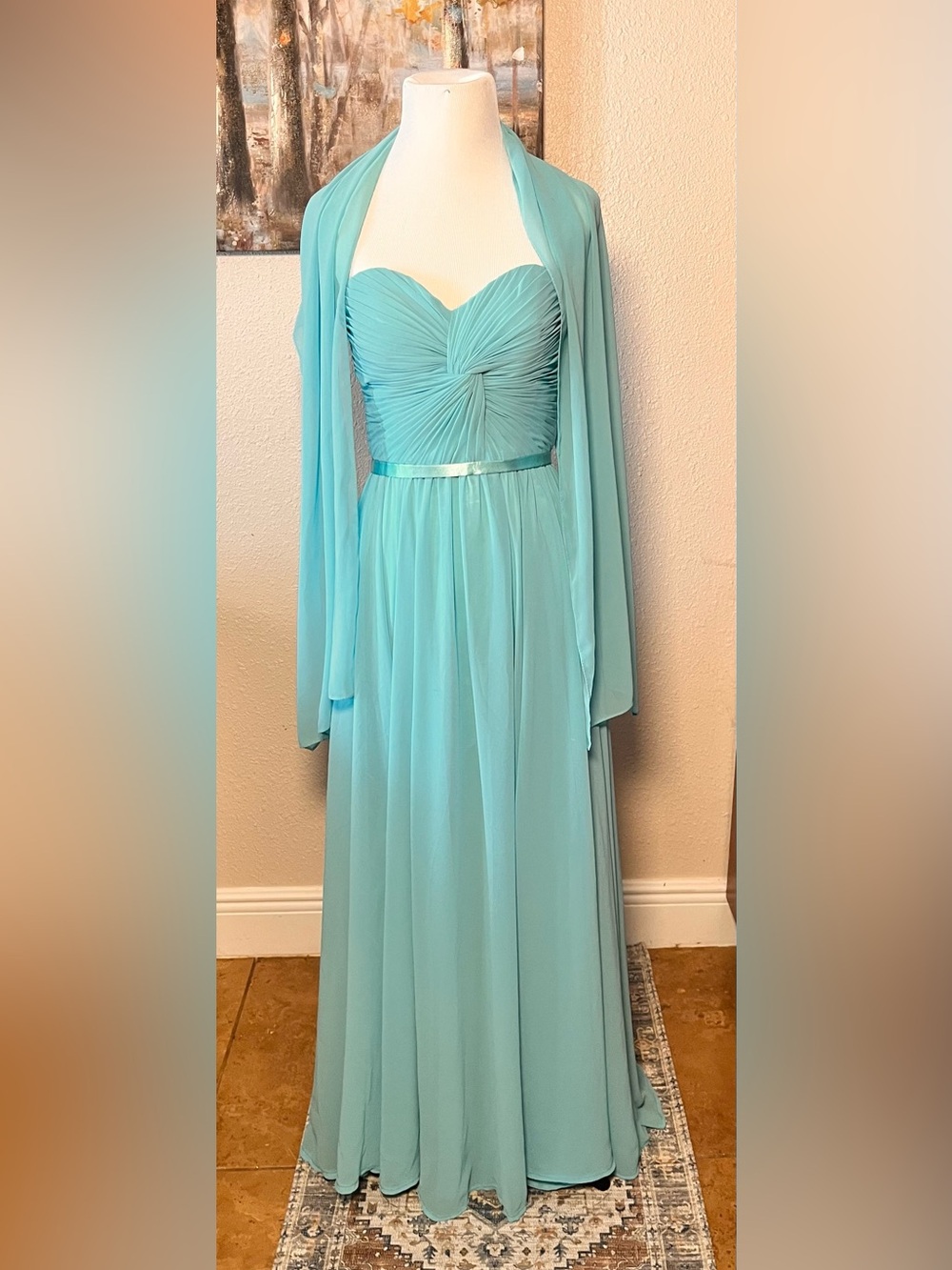 Fiesta Aqua Chiffon Maxi Gown with Draped Shawl